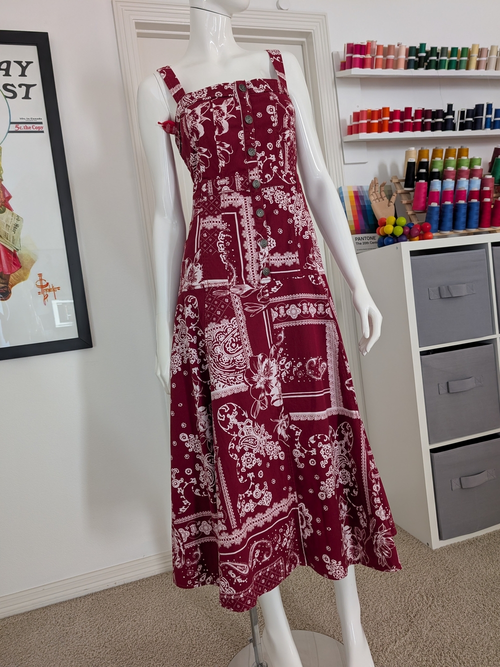 NWT cinq a sept Red Bandana-Print 'Veena' Midi Dress - Picture 7 of 10